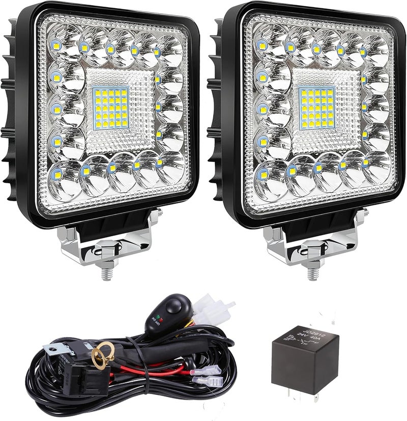 SAN YOUNG 4 Inch LED Light Pods Bar with Wiring Harness, Cube LED Work Lights 120W 10000lm 2 Pack Off Road Lights for ATV UTV RV SUV SXS Tractor Truck Golf Cart Lawn Mower Go Cart, 12V 24V - Image 1